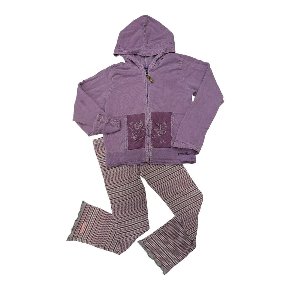 Naartjie Girls Purple Applique Jacket & Striped Leggings Set Size 8/10